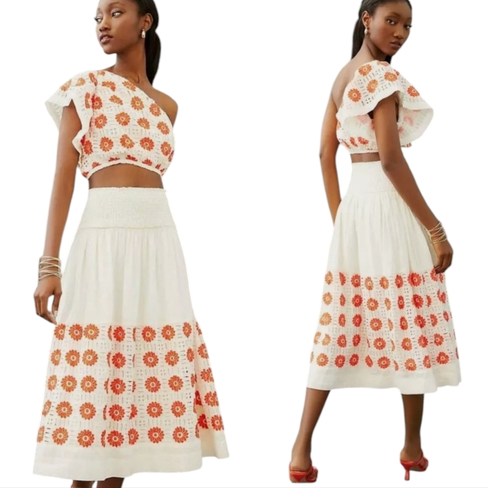 NWT Anthropologie 2 Piece Set Floral Cotton Midi Skirt Ruffle One Should…